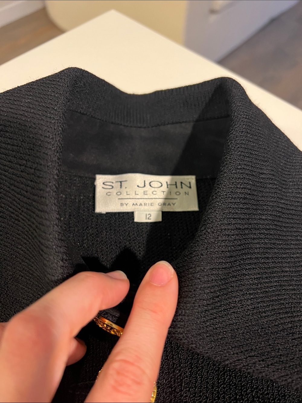 St. John Collection santana black knitted fit & flare jacket w/ gold buttons 12 - Picture 3 of 11